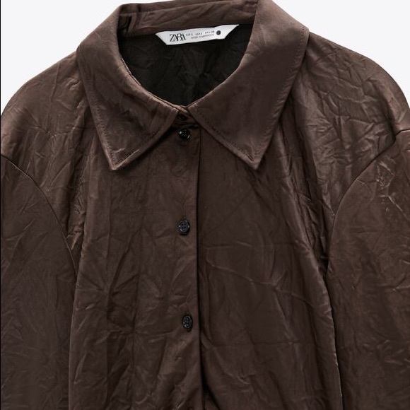 Zara Wrinkled Satin Effect Blouse (Brown) - Picture 3 of 8